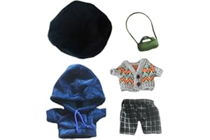 niannyyhouse Boinas Suéter Sudadera Azul Pantalones a Cuadros Mochila Verde Vestir 7.8 pulgadas (20 cm) Ropa de muñeca de felpa