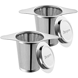 Anpro 2PCS Filtre à Thé Trou Fin Acier Inoxydable Infuseur à Thé Passoire à Thé avec Deux Languettes Et Couvercle pour Mug Tasse Théière- 6cm x 7.5cm