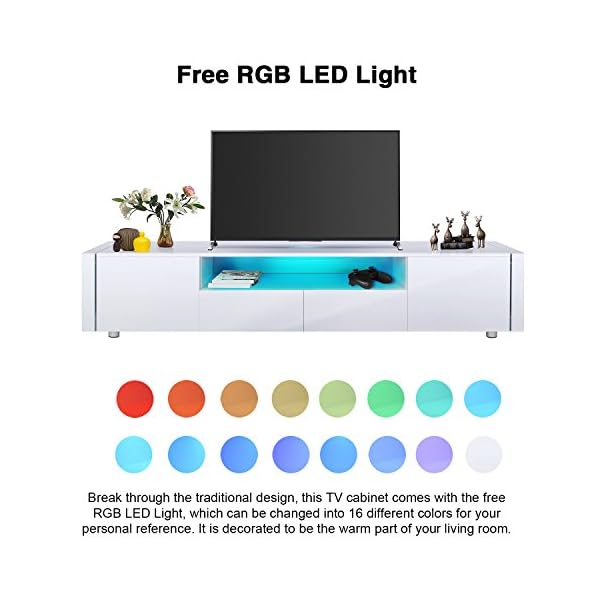 TV Cabinet, HST Mall Modern High Gloss White TV Unit Stand 205cm Free LED RGB Lights Home TV Furniture - Image 6