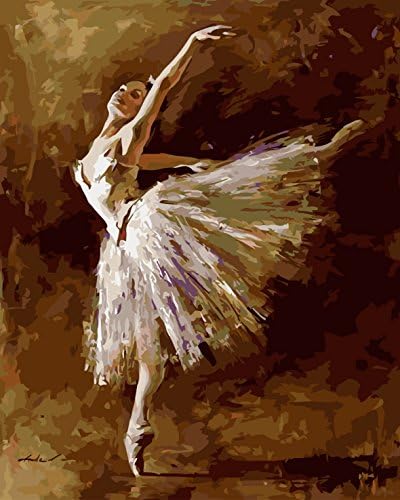 IPLST@ Frameless Paint by Numbers ,DIY Digital Oil Painting by Numbers Kits ,Ballet Dancer Girl Artwork Fabric-16x20inch