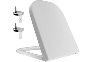 WHYFONE Tapa WC, Asiento de Inodoro Cuadrado/D, Tapa Inodoro de Cierre Suave con Liberación Rápida, Tapa Vater de UF Materiales Antibacterianos con Bisagras Ajustables, Blanco, 445x345