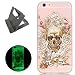 Produktbild iPhone 6/6S 4.7 Zoll hülle,[Mit freiem schwarzem Kickstand] Keyye [Kreative Luminous Durable] Silikon hülle,Aquarell Drucken Muster [Anti Staub]SchlankWeich gel TPU Schrubben Transparent Schutzhaut fluoreszierend Grüner Effekt Nacht Glühen in der Dunkel Portable Cover für iPhone 6/6S 4.7 Zoll-Skelett Rose