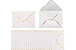 MINZHI 50 piezas sobrespara tarjeta de regalo, 13,5 x 18,5 cm, Sobresde tarjetas, Sobrescon borde dorado, Sobrespara Invitaciones, Sobres de invitación con borde dorado, para bodas,fiestas (Blanco)