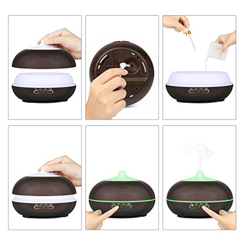 Aroma Diffuser, YIPIN 300ml LED Luftbefeuchter Ultraschall Aroma Diffusor ätherisches Öl Diffuser fürs Auto, Wohnzimmer, Schlafzimmer, Büro und Yoga, Spa (Dunkles Holz) - 4
