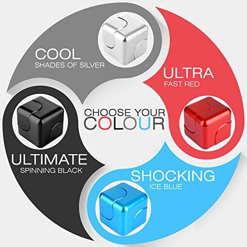 Fidget Cube Spinner By Cool Cube: Metallic Dice Hand Spinning Toy For Stress &amp; Anxiety Relief – Beats Boredom And Brings Focus – Ideal For ADHD &amp; Autism Sufferers – Durable Built And Long Spin Time (Silver cube)