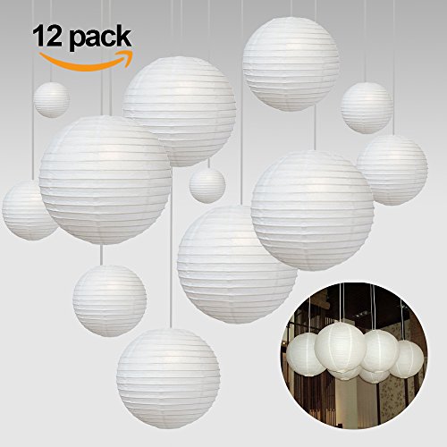 ilauke 12er weiße Papier Laterne Lampenschirm Lampion Ø 15cm 6″ in Kugel-Form Ballform für Hochtzeit Kirche Garten Party Dekoration (Ø 15cm 6″) - 2