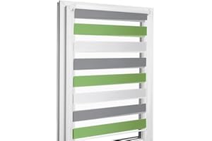 ‎HOME-VISION Home-Vision® DuoRollo Clamp-On Double Roller Blind, No Drilling Required, with Clamp Brackets, for Windows and Doors, White-Grey-Green, W 85 cm x H 220 cm