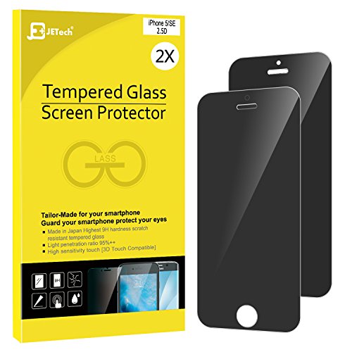 iPhone SE Confidentiel Film Protection Ecran, JETech 2-Pack Prime Anti-Espion Protection Ecran en verre trempé pour Apple iPhone SE et iPhone 5S (Noir) 