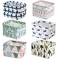 Anayu store (Pack of 6 Storage Box Collapsible Canvas Storage Baskets, Foldable Fabric Organizers Basket Bin, Receive Basket with Handle Cotton Linen Blend Storage Bins. (MultiColor-Multidesign)