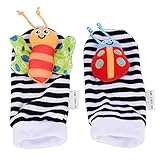 【Hohe Qualität】 Die superweichen Socken sind aus hochwertigem Baumwollmaterial gefertigt, ungiftig und harmlos, atmungsaktiv und angenehm zu tragen. Sie sind auch strapazierfähig für Ihr Baby. Buntes und schönes Aussehen, ansprechend auf Baby, Spaß für Baby, verwenden Sie ein Rasselspielzeug.