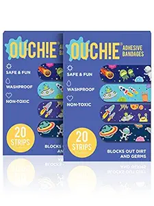 Aya Papaya Ouchie NON-TOXIC Printed Bandages Double Combo (40 Pack) - (Space Blue )