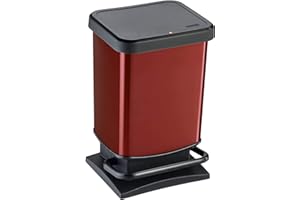 Rotho Paso Mülleimer 20l mit Deckel, Kunststoff (PP recycelt) BPA-frei, rot, 20l (29.3 x 26.6 x 45.7 cm)