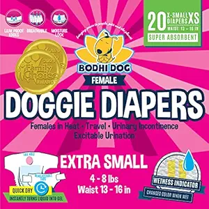 Disposable Dog Female Diapers | 20 Premium Quality Adjustable Pet Wraps with Moisture Control & Wetness Indicator | 20 Count X-Small Size