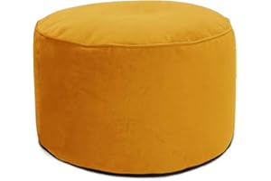 rucomfy Beanbags Luxury Velvet Pouffe Bean Bag. Round Footstool. Home Living or Bed Room Foot Rest. Lightweight & Durable W55cm x H38cm (Mustard)