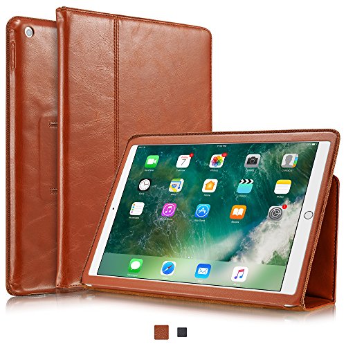 KAVAJ iPad 2017 Hülle Echtleder Case "Berlin" für das Apple iPad (2017) Cognac-Braun aus echtem Leder mit Stand und Auto Schlaf/Aufwachenen Funktion. Dünnes Smart Cover Schutzhülle Tasche für die 5. iPad Generation