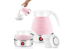 Bollitore Portatile per Campeggio 600ML, Bollitore Pieghevole in Silicone EUBSWA per Viaggi, Esterno (Rosa)