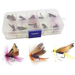 zeyang Juego de 10 anzuelos de pesca con forma de mariposa artificial, de acero al carbono, con caja de pesca transparente