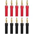 VCELINK 4mm Speaker Banana Plugs-Open Screw Type, Insulated 24K Gold Plated Speaker Wire Banana Plugs Connectors (5 pair/10 pcs)