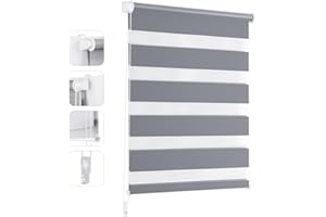 Sekey Estor Doble con fijación sin Agujeros para Ventanas, Estor Doble, 60 cm de Ancho, protección Solar, 60 x 100 cm, Color Gris