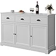 TANGZON Large Buffet Sideboard, Wooden Kitchen Storage Cabinet with 3 Doors, 3 Drawers & Adjustable Shelves, Buffet Cupboard Organiser for Dining Living Room Hallway, 136 x 42 x 86cm (Grey)
