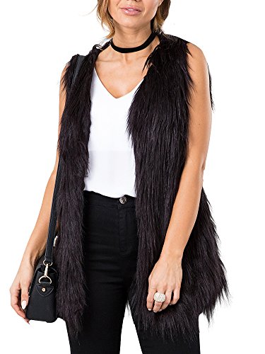 Simplee Apparel Women's Sleeveless V Neck Faux Fur Gilet Winter Causal Coat Waistcoat Vest