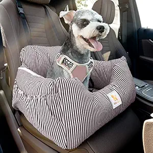 Blobobi Dog Car Seat for Medium Dogs or Cats,Dog Booster Seat with Storage Pocket and Clip-on Safety Leash,Removable Washable Cover,Dog Bed Dual-use for Car and Home (Brown)