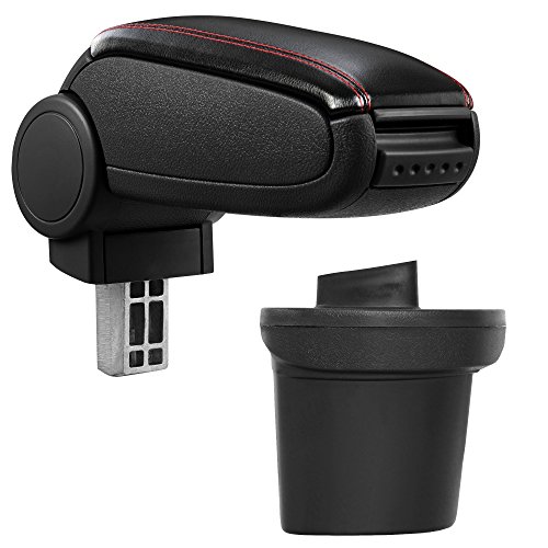 [Pro.tec] Accoudoir Central - avec Compartiment - rembourré - Cuir-synthétique - Noir avec des Coutures Rouges