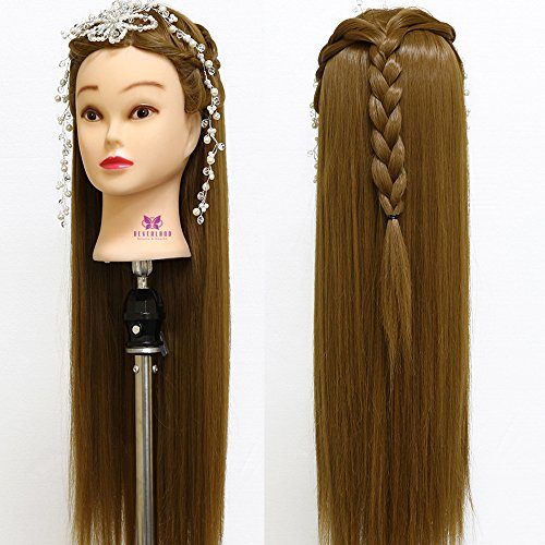 Neverland Beauty 30" Super Long Smooth 100% Synthetic Brown Hair Hairdressing Equipment Styling Head Doll Mannequin Training Head Tools Braiding Cutting Student Practice Model with Clamp UK Stock