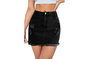 Alaster Queen Women's Denim Mini Skirt Ladies Pencil Ripped Bodycon High Waisted Jean Skirt