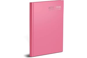 SHINEONE 2025-2026 Bright Academic Hardback A5 Day to Page Diary School teacher, Planner Year Organizer Lined Dairies (Pink)