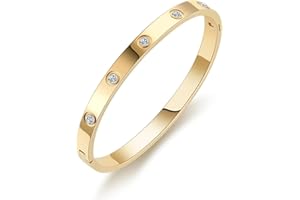 NTRUXZP Pulsera de Acero Inoxidable para Mujer con Diamantes: Pulsera de Moda Sencilla con Circonitas 6mm de Ancho Oro - Para Ocio Negocios Regalos