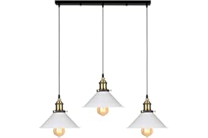iDEGU Lámpara de Techo Industrial Vintage, Estilo Edison 3 Luces Lámpara Colgante E27 Iluminación Colgante de Interior de Metal para Comedor, Salon, Bar, Café - Ø220MM (Blanco 50CM)