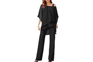 Dantazz Damen Hosenanzug Elegant 2-Teiliges 3/4 Batwing Ärmel Unregelmäßiger Shirts + Hohe Taille Weites Bein Hose Zweiteiler Sets Hochzeit Festlich Abendanzug Einfarbig Freizeitanzug