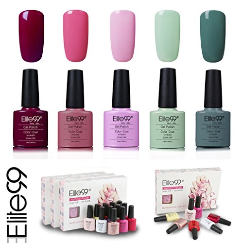 Elite99 Esmalte de Uñas Semipermanente Uñas de Gel UV LED Kit de Manicura 5pcs en Caja Pintauñas Soak off 7.3ml - Kit 017