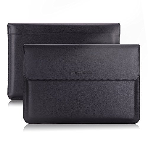 MoKo 10-11 Zoll Laptop Hülle - PU Leder Tasche Schutzhülle Ledertasche Aktentasche Wallet Case Leather Sleeve mit Karten-Slot für Acer One 10.1" / ThinkPad 10 10.1" / Surface 3 10.8", Schwarz