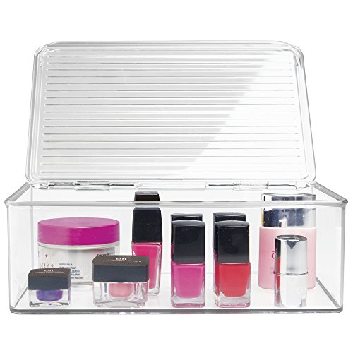 mDesign Kosmetik Organizer – hohe Kosmetik Aufbewahrungsbox mit Deckel – die perfekte Schminkaufbewahrung für Nagellack, Puder etc. – transparent - 5