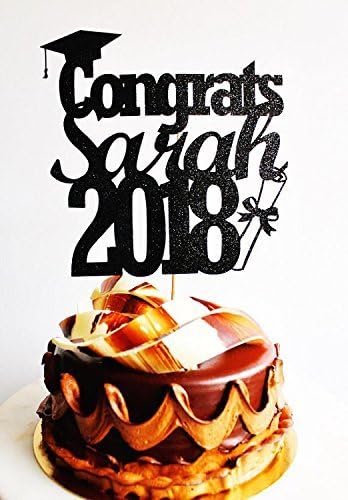 Personalised Graduation 2019 Black Glitter Card Cake Topper, cake decoration