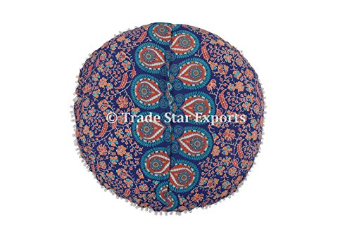 Groß Rund Mandala Kopfkissen 81,3 cm Indischen Boden Kissen, dekorativer Überwurf-, Roundie Pouf Polsterhocker, Boho kissenrollen, POM POM Außenkissenbezug - 5