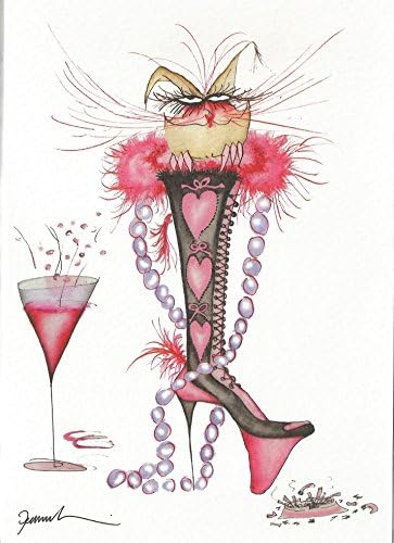 LETS PARTY Saucy Puss in Stiletto Boot Pink Champagne VALENTINES DAY CARD