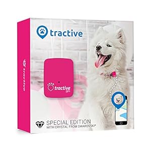 Rastreador Tractive GPS para perros y gatos – resistente al agua se ajusta al collar, color rosa
