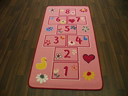 Non Slip Kids Pink Hop Scotch Playmat / Rug 100cm x 150cm