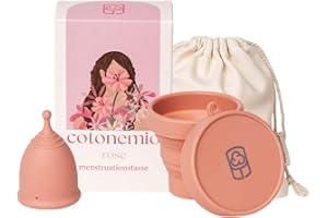 Cotonemio Juego de copas menstruales rosas con esterilizador (3 unidades) 100% silicona médica sostenible, sin BPA, sin plástico, hasta 12 horas (bolsa de algodón esterilizador de copa menstrual) (XS)