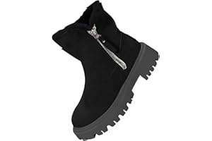 GENERIC Ankle Boots for Women Low Heel Chunky Heel Ankle Boots Non Slip Walking Boots Round Toe Waterproof Trekking Boots Waterproof Rubber Folded Stitched Sole Boots Comfortable Snow Boots