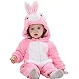 BRANDONN Unisex Baby Flannel Jumpsuit Panda Style Cosplay Clothes Bunting Outfits Snowsuit Hooded Romper Outwear (Pink White, 6-9 Months)