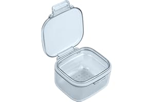 BHOULANDI Denture Case Bath Cleaning Leakproof, 3 Layers Orthodontic Dental Retainer Box, Portable Plastic False Teeth Braces Storage Container with Strainer, Denture Holder Cup for Travel Storing Soaking