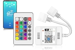 AROTELICHT Arote kontroler LED WiFi RGB, 4-pinowy, WiFi, sterownik z 24 przyciskami, pilot zdalnego sterowania na podczerwień do 5050, 3528 RGB, 4-pinowe paski, aktywacja dźwiękiem, 16 milionów kolorów, 20