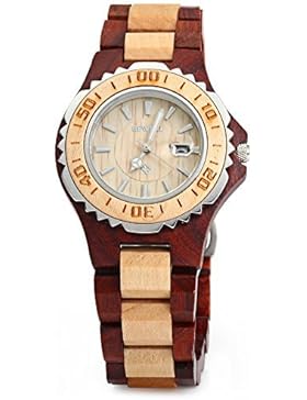 GBlife BEWELL ZS - 100BL Holz Armbanduhr Herrenuhr Quarzwerk Datumsanzeige Retro Stil
