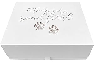 OH SO PRECIOUS PET KEEPSAKES Caja de recuerdos para mascotas – Caja de recuerdos plegable de color blanco – Elegante homenaje para los recuerdos de perros o gatos – 28 cm x 22 cm x 11 cm