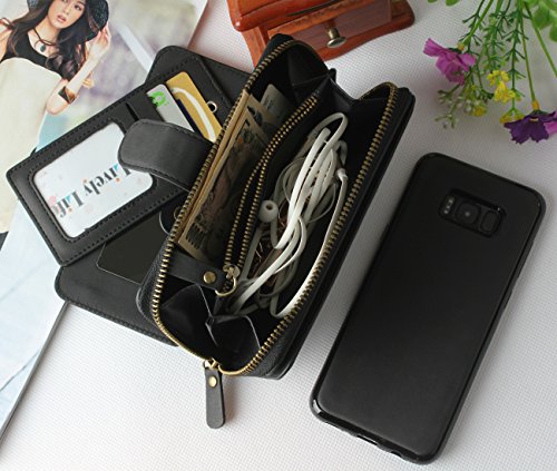 Galaxy S8 Hülle, Lively Life PU Leder Wallet Hülle Multifunktions Abnehmbare Reißverschluss Schutzhülle Flip Case Cover mit Kartenfächer Card Slot Geldbörse Geldbeutel Schutz Tasche für Samsung Galaxy S8 – Schwarz - 5
