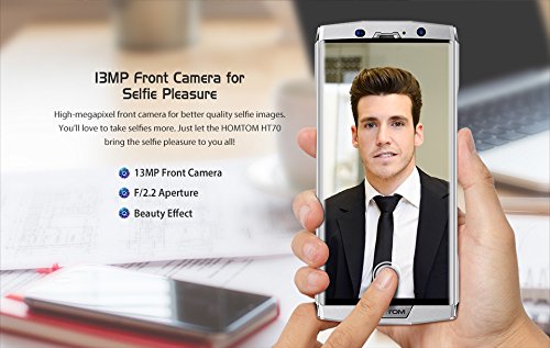 HOMTOM HT70 - Smartphone Android 7.0 4G da 6.0 pollici (rapporto 18: 9), batteria da 10000 mAh Â  ricarica rapida, Octa Core da 1,5 GHz 4 GB + 64 GB, fotocamera tripla, OTG tipo-C - Argento